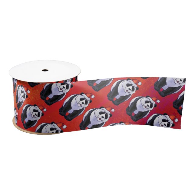 Ruban En Satin Panda Ours Noël Rouge (Bobine)