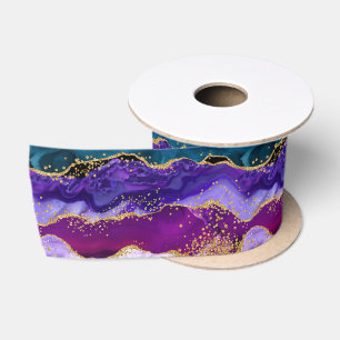 Ruban En Satin Paon Violet et Bleu Faux Paillettes d'Agate
