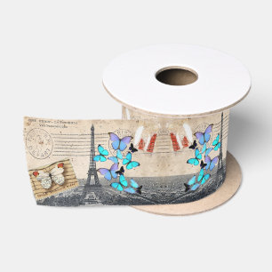Ruban En Satin Papillon bleu vintage Paris Tour Eiffel