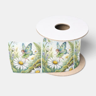 Ruban En Satin Papillon Fée Dans un Jardin de Pâquerettes