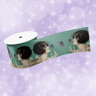 Ruban En Satin Papillon Lady Art Déco vintage Joli Fleurs