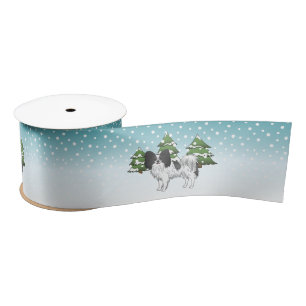 Ruban En Satin Papillon noir et blanc Chien mignon dans la forêt