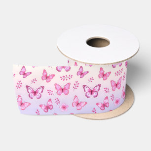 Ruban En Satin Papillon rose et motif floral