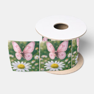 Ruban En Satin Papillon Rose Féminin et Marguerite Blanche