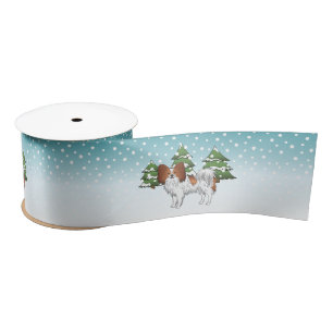 Ruban En Satin Papillon Rouge Et Blanc Chien Mignon Dans La Forêt