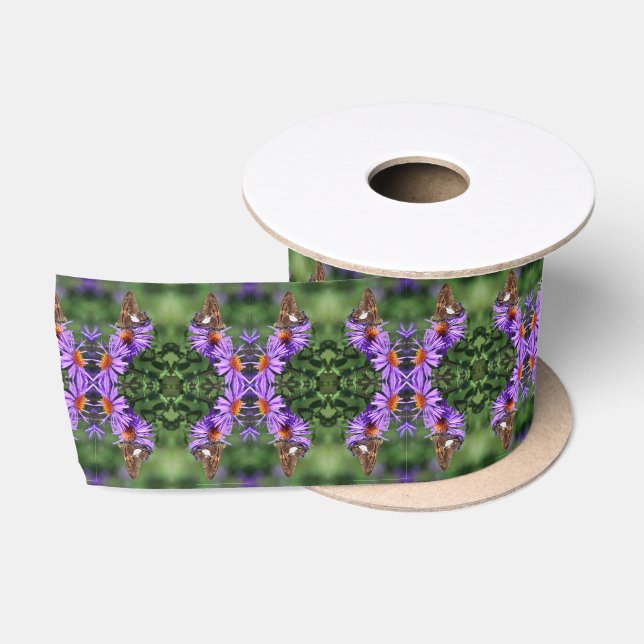Ruban En Satin Papillon sur la fleur d'aster Abstrait (Bobine)