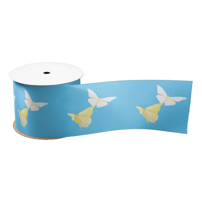 Ruban En Satin Papillons blancs et jaunes clairs Flying Blue (Bobine)