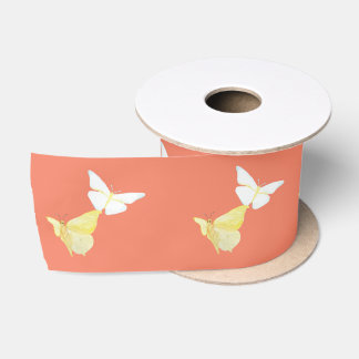 Ruban En Satin Papillons blancs et jaunes clairs volant orange