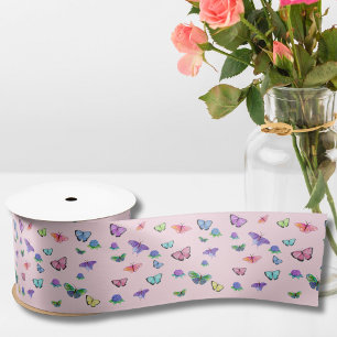 Ruban En Satin Papillons D'Aquarelle À Hydrangée