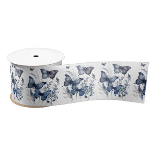 Ruban En Satin Papillons d'art Delft bleu et blanc avec fleurs