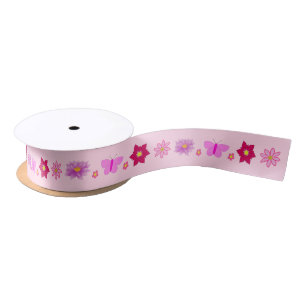 Ruban En Satin Papillons et fleurs roses pour bébé fille à motifs