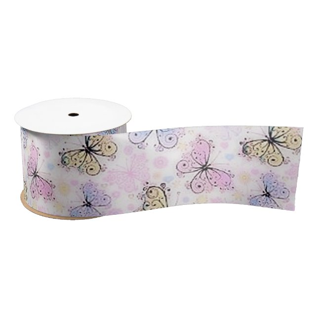 Ruban En Satin papillons pastel (Bobine)