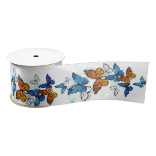 Ruban En Satin Papillons volants Morpho et Monarch