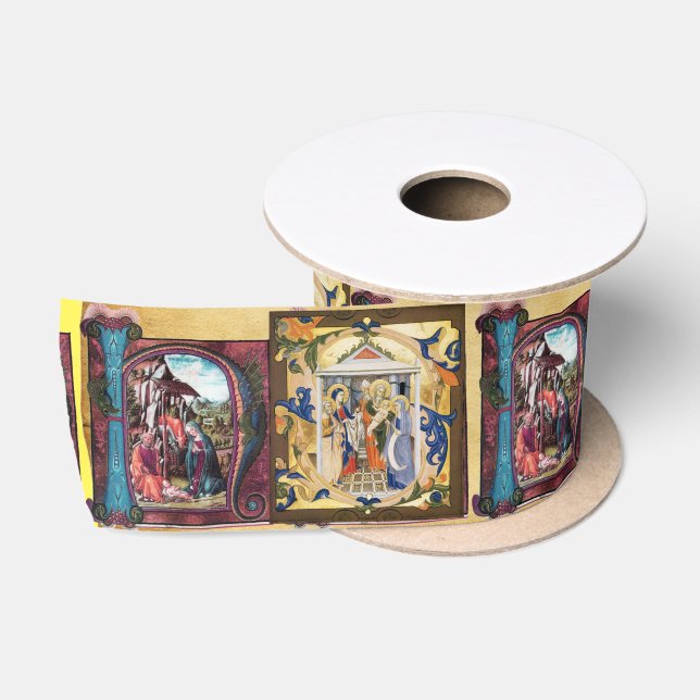 RUBAN EN SATIN PARCHEMIN DE MONOGRAMME DE NATIVITÉ (Bobine)