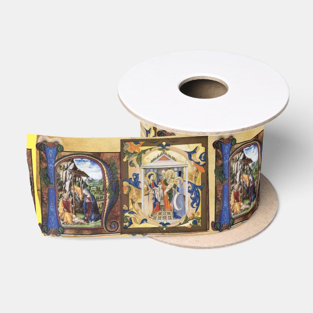 RUBAN EN SATIN PARCHEMIN DE MONOGRAMME DE NATIVITÉ (Bobine)