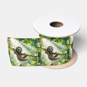 Ruban En Satin Paresseux mignon suspendu à une branche dans des r
