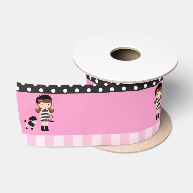 Ruban En Satin Paris Tour Eiffel Brunette Girl (Bobine)