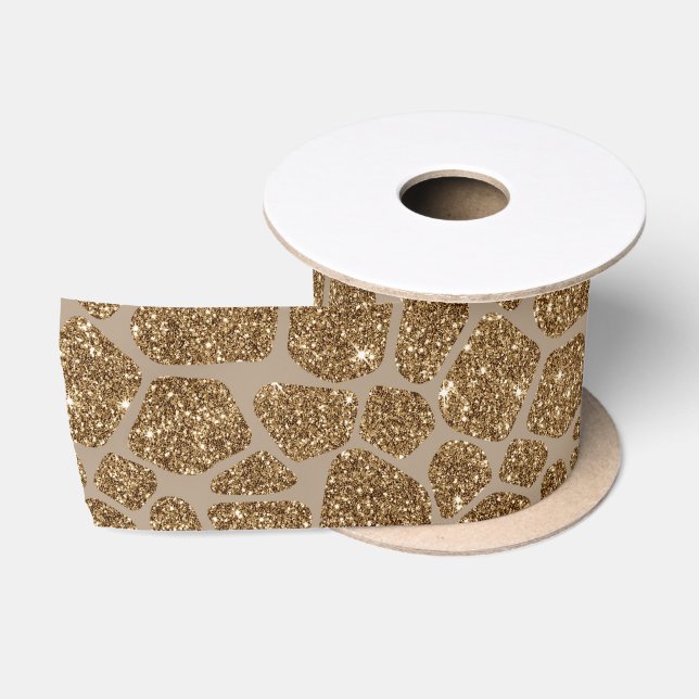 Ruban En Satin Parties scintillant d'impression Brown Cream Gold  (Bobine)
