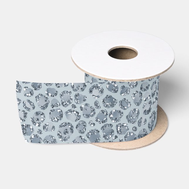 Ruban En Satin Parties scintillant Empreinte de léopard Denim Blu (Bobine)