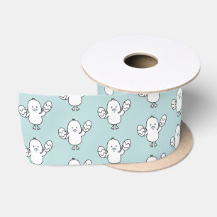 Ruban En Satin Pastel Blue Cute Motif de poussins et d'oeufs de P