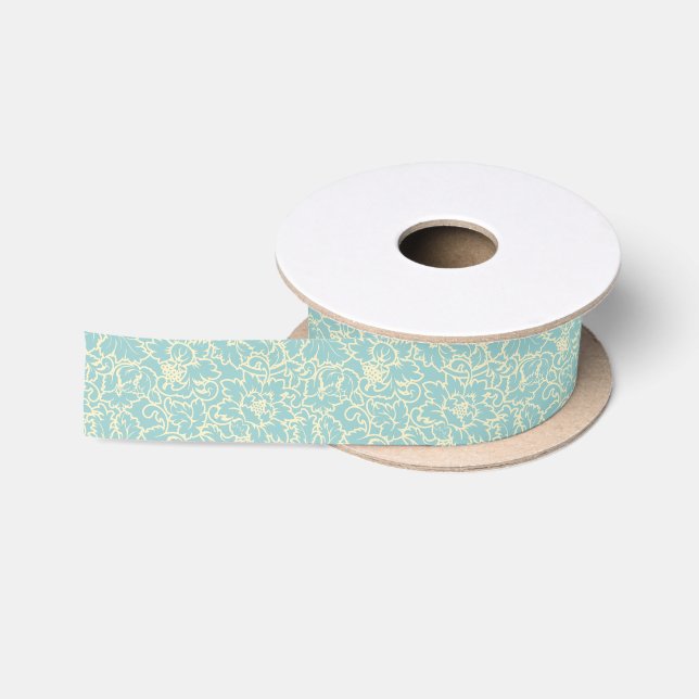 Ruban En Satin Pastel Blue Et Creme Floral Damas (Bobine)