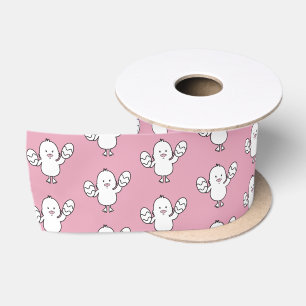 Ruban En Satin Pastel Pink Cute Motif de poussins et d'oeufs de P