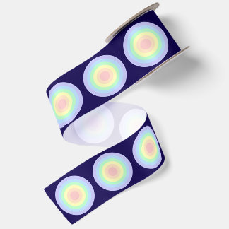 Ruban En Satin Pastel Rainbow Bullseye Points Sombre Bleu Large