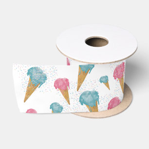 Ruban En Satin Pastel Retro Aquarelle Crème glacée et arrosages