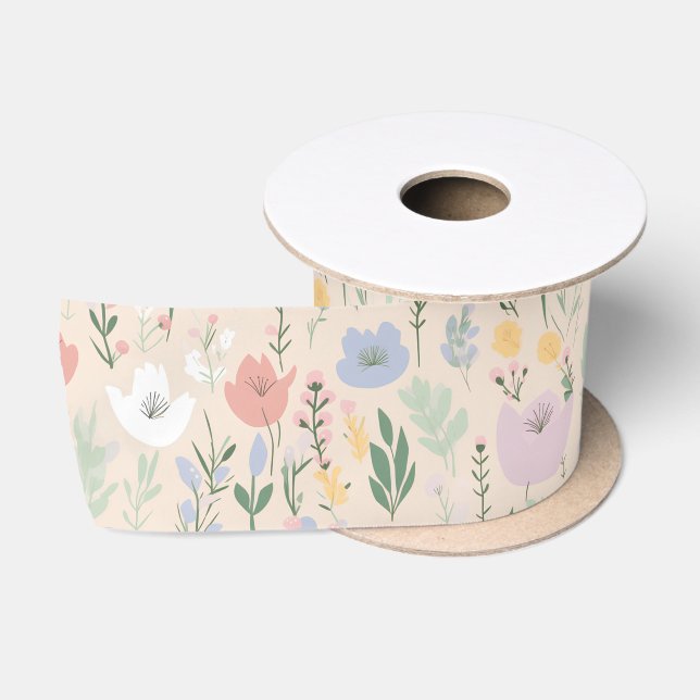 Ruban En Satin Pastel Tulip Design (Bobine)