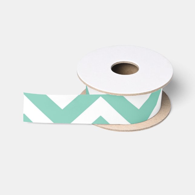 Ruban En Satin Pastel Turquoise & Blanc Chevron Mariage Anniversa (Bobine)