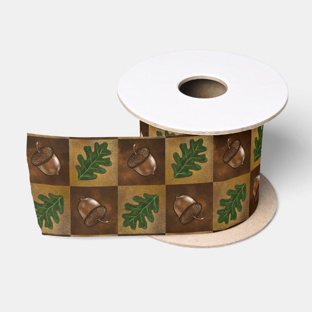 Ruban En Satin Patters de l'Acorn and Oak Leaf (Bobine)