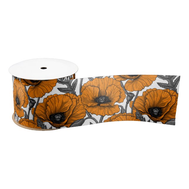 Ruban En Satin Pavot orange sur blanc (Bobine)