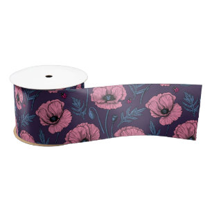 Ruban En Satin Pavot rose sur violet foncé