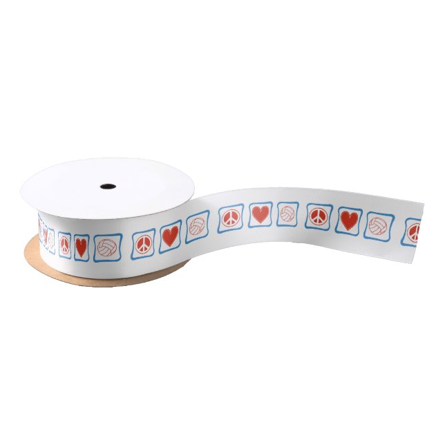 Ruban En Satin Peace Love Volleyball Red Heart et Carrés (Bobine)