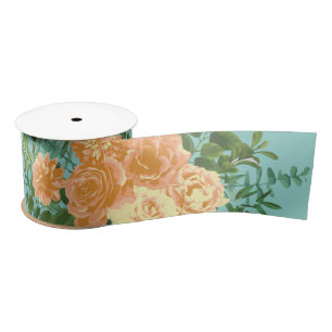 Ruban En Satin Peach & Aqua Peony & Rose Floral Mariage