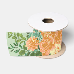 Ruban En Satin Peach & Light Green Peony & Rose Floral Mariage