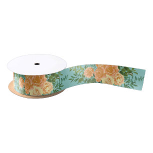 Ruban En Satin Pêche Aqua Turquoise Mariage Roses Floral