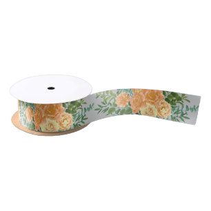 Ruban En Satin Pêche & Gris Peony & Rose Floral Mariage