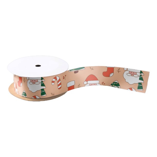 Ruban En Satin Pêcher Père Noël et Sucre de canne (Bobine)