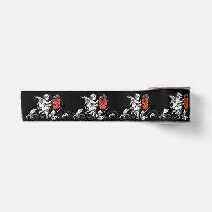 Ruban En Satin PEINTURE D'ANGE FLEURS ROUGES Noir Blanc Noël