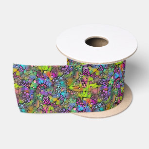 Ruban En Satin Peinture Main Spirales Points Colorés 1