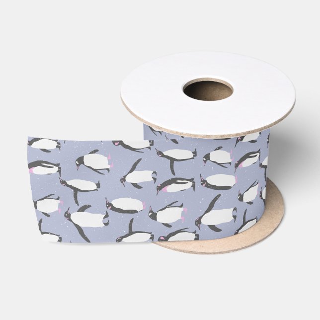 Ruban En Satin Penguins d'hiver sans faille motif + vos idées (Bobine)