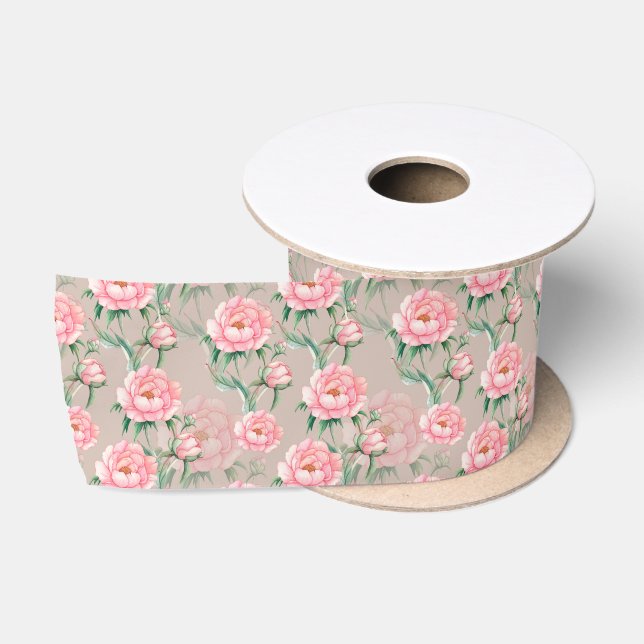 Ruban En Satin Peonies roses nuptiales sur un Arrière - plan roux (Bobine)
