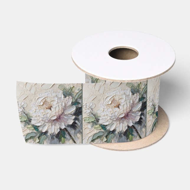 Ruban En Satin Peony blanc Impasto Art (Bobine)
