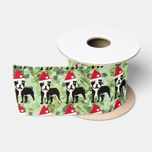 Ruban En Satin Père Noël Cartoon Boston Terrier