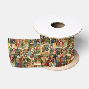 Ruban En Satin Père victorien Noël avec enfants Collage