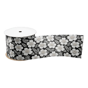 Ruban En Satin Perles blanches sur motif floral