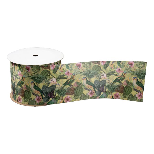 Ruban En Satin Perroquets colorés anciens Motif de la jungle trop (Bobine)