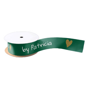 Ruban En Satin Personnalisé Fabriqué Avec Amour Cœur Vert Et Or  