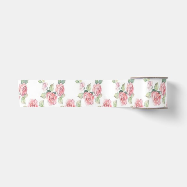 Ruban En Satin Personnalisé Shabby Chic Rose Rose Floral (Devant)
